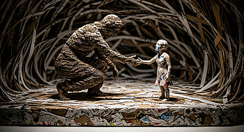 — Cardboard Colossus Reaches for Little Girl, Sculpture, Child HD wallpaper