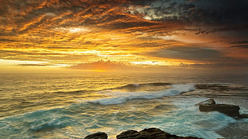 Sunset, sky, nature, ocean, beach HD wallpaper