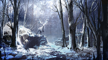 Winter Forest Reindeer , winter, forest, artist, artwork, digital-art, reindeer, artstation HD wallpaper
