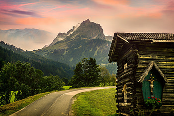 Road, alpine, mountains, hiking, nature HD wallpaper
