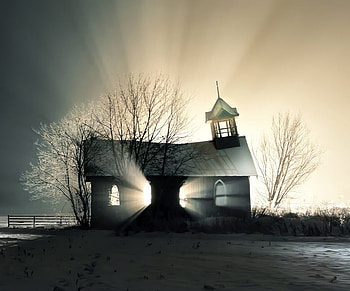 Heaven, Let the light shine in., church, light, snow, alone HD wallpaper