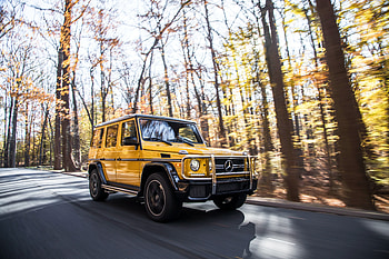 Mercedes-AMG G 63, on road, yellow HD wallpaper