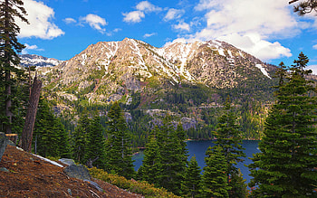 Tahoe Inspiration Point, CA, clouds, trees, sky, water, mountains, usa HD wallpaper