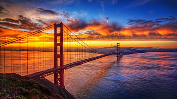 Bridge, Sunset, Bridges, San Francisco, , Golden Gate, Orange (Color), Sky HD wallpaper