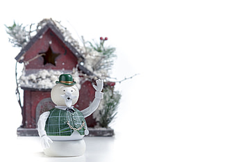 Holidays, New Year, Snowman, Christmas, Toy, Small House, Lodge HD wallpaper