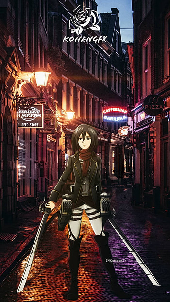 Mikasa Ackerman, attack on titan, city, aot, anime, lights HD phone wallpaper