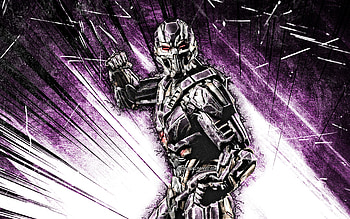 Triborg, grunge art, MK13, Mortal Kombat 13, violet abstract rays, Mortal Kombat, Triborg Mortal Kombat HD wallpaper
