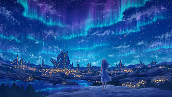 Anime Girl Nature Background Stars Blue Sky Background Anime Girl HD wallpaper