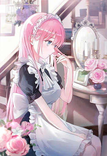 Pink Maid, waifu, manga, , anime, pink hair HD phone wallpaper
