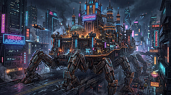 Leviathan Walker — Cyberpunk Cityscape, Castle, Cyberpunk City HD wallpaper
