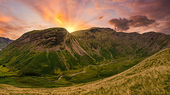 Mountains, Nature, Sunset, Grass, Vertex, Tops, Meadow HD wallpaper