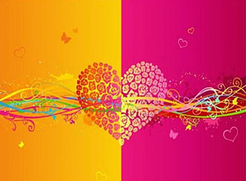 Two Colours, yellow orange, heart, swirly, deep pink heart HD wallpaper