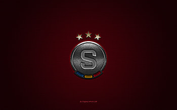 Sparta Prague, Czech football club, gray logo, burgundy carbon fiber background, Czech First League, football, Prague, Czech Republic, Sparta Prague logo HD wallpaper