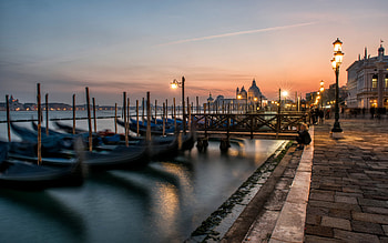 Venice, evening, sunset, boats, travel to Venice, Patriarchal Cathedral Basilica of Saint Mark, Venice cityscape, Italy HD wallpaper