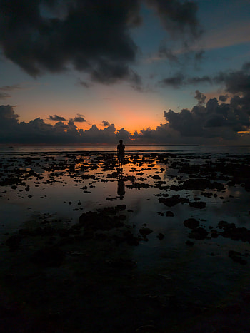 Sunset, Clouds, Horizon, Dark, Silhouette, Ocean HD phone wallpaper