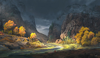 Mountain Landscape with Dramatic Cloudscape and Autumn Foliage, landscape, cloudscape, mountain, nature HD wallpaper