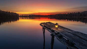 Burning lantern Sunset Lake, Lake, lantern, Sunset, Burning HD wallpaper