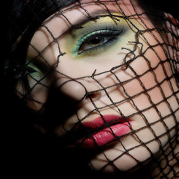 GREEN EYE, fishnet, face, pretty face, green eyes, modeling, cover, female HD wallpaper