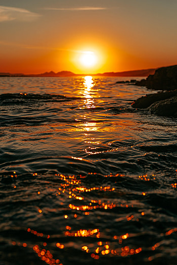 Nature, Sunset, Sky, Sea, Rocks, Glare HD phone wallpaper