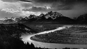 River by ansel adams, river, ansal adams, mountains, black and white HD wallpaper