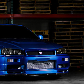 Nissan skyline, Gtr, R34, Blue, Front . HD phone wallpaper