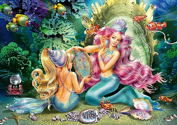 Mermaid Cosmetics, fish, girls, painting, mermaids HD wallpaper