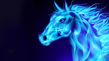 Flaming Blue Horse, blue, horse, hot, flame, fractal, Firefox Persona theme HD wallpaper
