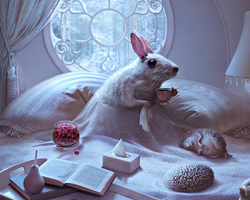 Gibert, animal, cornacchia-art, white, window, hedgehog, cornacchia art, cornacchiaart, cup, book, mouse, fantasy, luminos, creature, rodent HD wallpaper