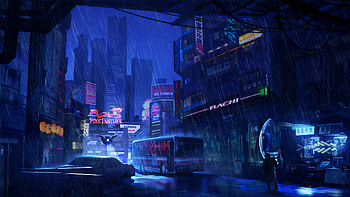 Futuristic City Dark Evening Rain , cyberpunk, future, city, artist, artwork, digital-art, rain HD wallpaper