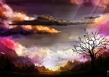 Landscape, Nature, Art, Clouds, Wood, Tree HD wallpaper