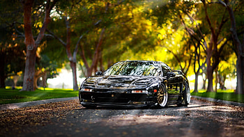 acura nsx in sun rays, leaves, car, trees, road, sun rays HD wallpaper