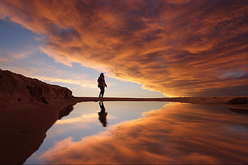 perfect reflection, sky, water, cloud, sunset HD wallpaper