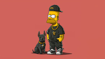 Old Bart Simpson With His Dog, the-simpsons, artist, artwork, digital-art, skull, angry, minimalism, deviantart HD wallpaper