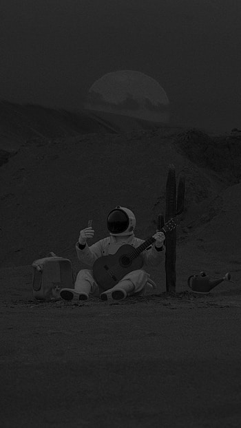 Astronauta sad, Guitarra, Planeta, Universo, Luna, Black HD phone wallpaper