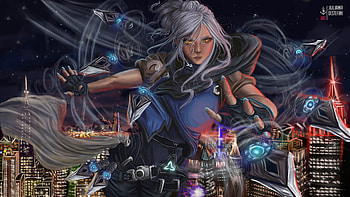 Yellow Eyes Jett Buildings Background Valorant HD wallpaper