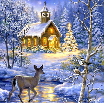 Peace in Christmas, winter, holidays, birds, woods, winter holidays, attractions in dreams, churches, forests, paintings, love four seasons, Christmas Tree, Christmas, snow, deer, xmas and new year HD wallpaper