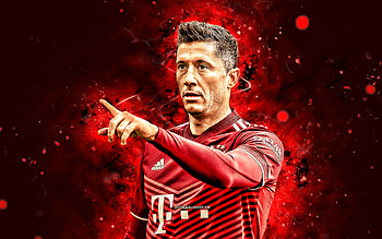 Robert Lewandowski, 2022, red neon lights, Bayern Munich FC, polish footballers, soccer, Lewandowski, Bundesliga, Robert Lewandowski Bayern Munich, Robert Lewandowski HD wallpaper