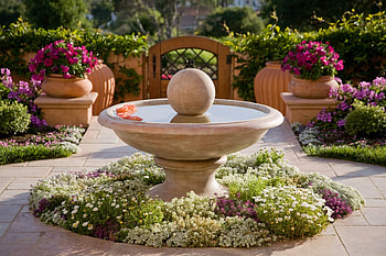 Landscape, Nature, Flowers, Fountain, Design HD wallpaper