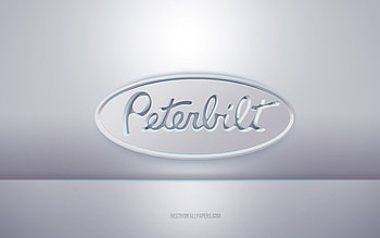Peterbilt 3d white logo, gray background, Peterbilt logo, creative 3d art, Peterbilt, 3d emblem HD wallpaper