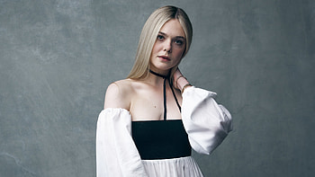 White Hair Elle Fanning Girl Model Is Wearing White Black Dress Posing For A Girls HD wallpaper