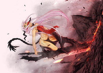 Anime, sword, red, dragon, tatto, fire HD wallpaper