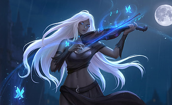 Fantasy, woman, violin play, art HD wallpaper