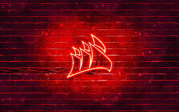 Corsair red logo, , red brickwall, Corsair logo, brands, Corsair neon logo, Corsair HD wallpaper