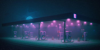 Gas Station Minimalist, gas-station, minimalism, artist, artwork, digital-art, minimalist, neon, retro HD wallpaper