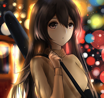 Bokeh, night, anime girl, art HD wallpaper