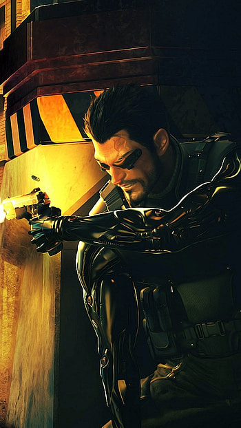 deus ex, adam jensen, police, shooting, robot HD phone wallpaper