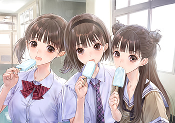 Anime School Girls, Girls, Anime, School, icecream HD wallpaper