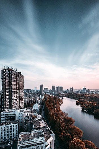 Cities, Rivers, Trees, Sky, City, View From Above HD phone wallpaper