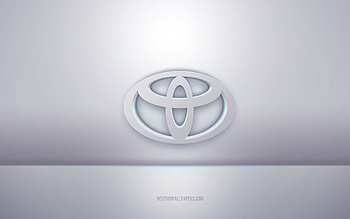 Toyota 3d white logo, gray background, Toyota logo, creative 3d art, Toyota, 3d emblem HD wallpaper