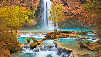 magic waterfall, natur, waterfall, magic, mountains HD wallpaper